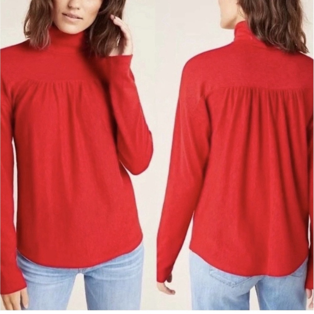 Maeve Anthropologie Turtleneck Sweater Top Large Christmas Red Classic Preppy